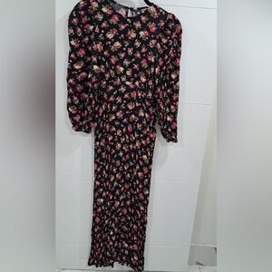 Zara Black and Pink Floral Long Sleeve Dress